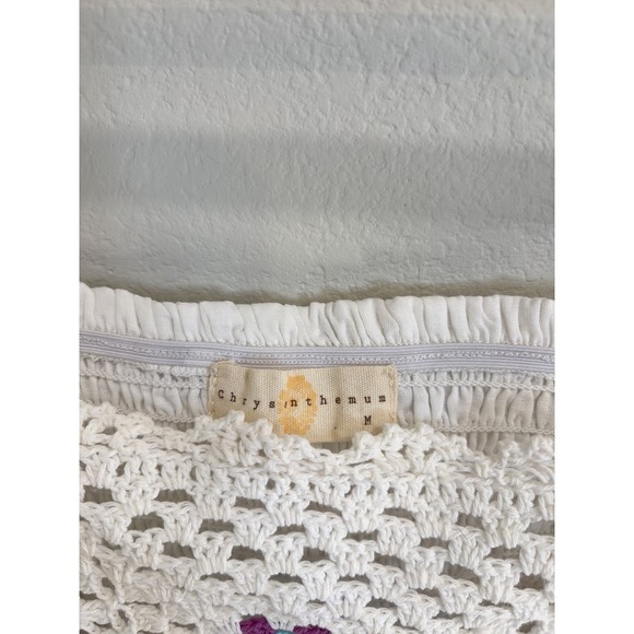 Chrysanthemum Boho Crochet Crop Top Sheer Peasant Sleeve Festival Blouse Women M - Picture 9 of 9